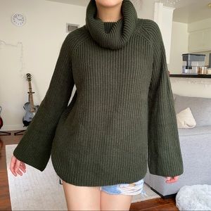 Forever 21 Cowl Neck Khaki Green Knit Sweater